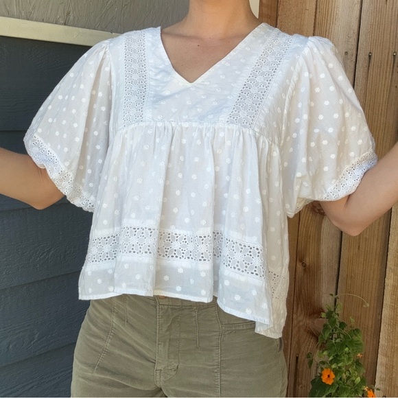Polka Dot Puff Sleeve Blouse CottageCore - Picture 1 of 7